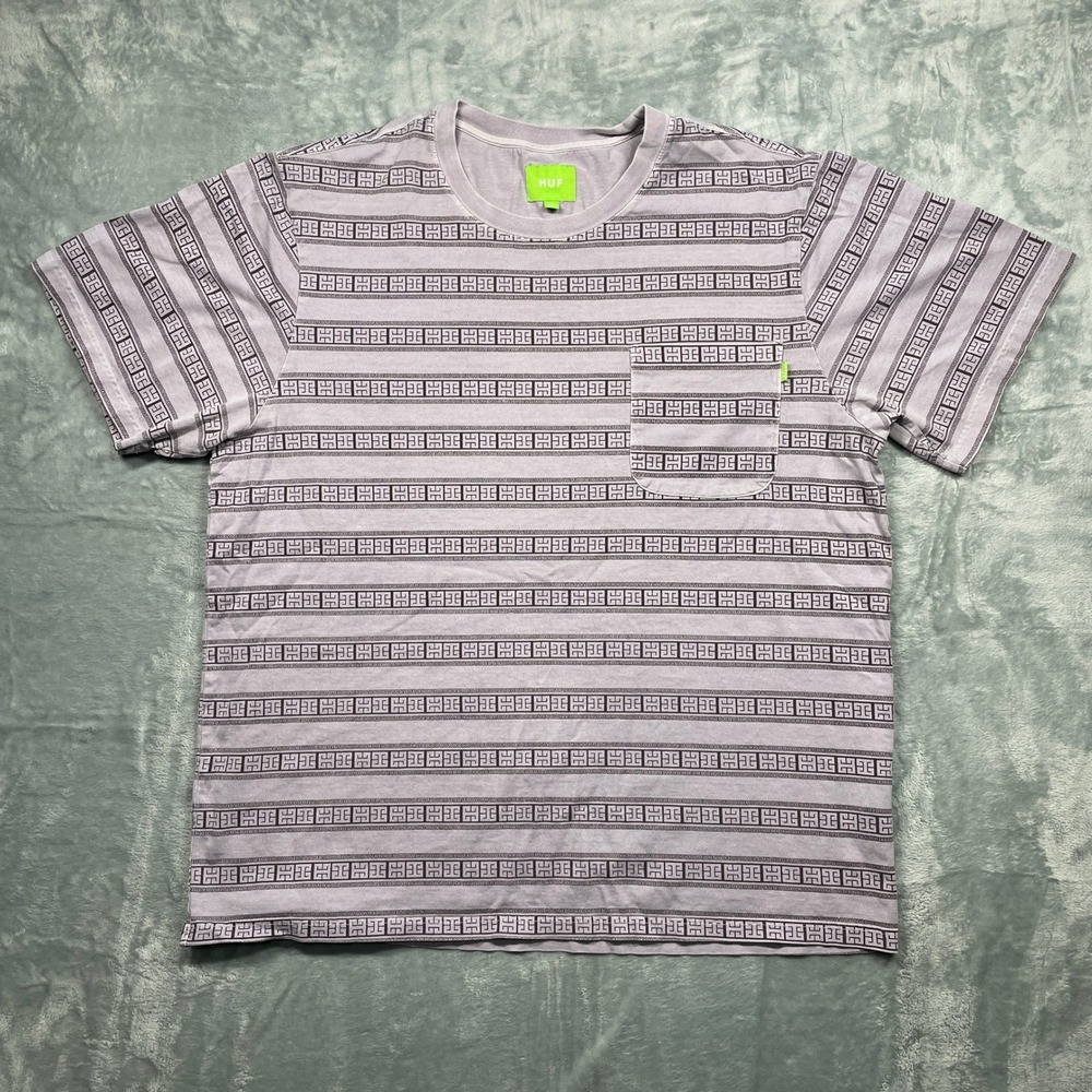 HUF Pocket T-Shirt Mens XXL Purple Geometric Stripe Short Sleeve